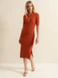 Phase Eight Perrie Ribbed Polo Collar Midi Dress, Orange