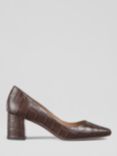 L.K. Bennett Sally Croc Effect Leather Court Shoes, Chocolate