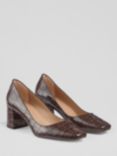 L.K. Bennett Sally Croc Effect Leather Court Shoes, Chocolate