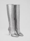 L.K. Bennett Astrid Metallic Leather Knee High Boots, Pewter