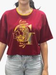 Fabric Flavours Harry Potter Gryffindor Crop Cotton T-Shirt, Burgundy