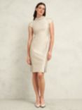 Hobbs Katherine Beaded Neck Silk Wool Blend Dress, Oyster