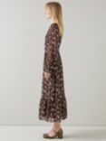 L.K.Bennett Lucian Flower Print Tiered Dress, Brown/Multi