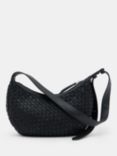 HUSH Lydia Weave Leather Crescent Handbag, Black