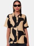 Whistles Swirl Linen Blend Shirt, Black/Multi