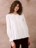 Brora Organic Cotton Embroidered Blouse, White