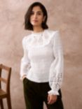 Brora Organic Cotton Shirred Blouse, White