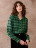 Brora Plaid Frill Collar Linen Blend Blouse