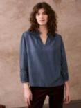 Brora Broderie Anglaise Frill Collar Top, Indigo