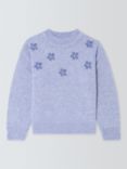 John Lewis Kids' Flowers Knit Jumper, Light Blue