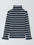 John Lewis Kids' Stripe Ruffle Cuff Roll Neck Top, Navy/White