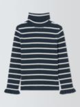 John Lewis Kids' Stripe Ruffle Cuff Roll Neck Top, Navy/White