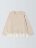 John Lewis Kids' Shirt Hem Cable Knit Jumper, Natural