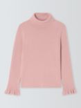 John Lewis Kids' Rollneck Ruffle Cuffle Knit Top, Pink