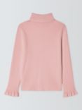 John Lewis Kids' Rollneck Ruffle Cuffle Knit Top, Pink