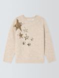 John Lewis Kids' Sequin Stars Knit Jumper, Oatmeal