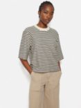 Jigsaw Textured Stripe Organic Cotton Top, Cream/Navy