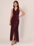 Adrianna Papell Metallic Mesh Cascade Maxi Dress, Burgundy/Gold