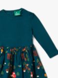 Little Green Radicals Baby Forest Long Sleeve Dress, Dark Green