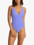 Sea Level Varsity Longline Stripe Swimsuit, Cobalt/White