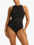 Sea Level High Neck Swimsuit, Black