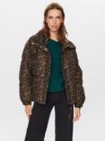 Numph Lona Leopard Print Quilted Jacket, Caviar