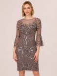 Adrianna Papell Art Deco Beaded Bell Sleeve Dress, Moonscape