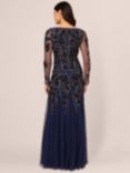 Adrianna Papell Beaded Mesh Velvet Maxi Dress, Light Navy