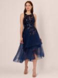 Adrianna Papell Sequin High-Low Midi Dress, Navy/Black