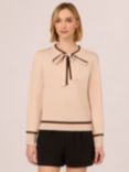 Adrianna Papell Bow Tie Neck Contrast Tipped Sweater, Blush/Multi