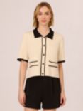 Adrianna Papell Button Front Short Sleeve Sweater, Cream/Black