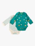 Little Green Radicals Baby Fox Organic Cotton Bodysuit, Pack of 2, Turquoise Skies