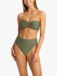 Sea Level Spinnaker Rib High Waist Bikini Bottoms, Khaki