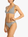 Sea Level Amalfi Regular Cheeky Pant Striped Bikini Bottoms, White/Black