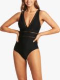 Sea Level Honeycomb Spliced Light Control Shaping Swimsuit