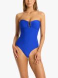 Sea Level Honeycomb Light Control Shaping U Bar Bandeau Swimsuit, Cobalt