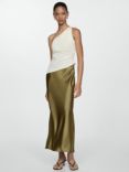 Mango Mia Satin Slip Midi Skirt, Green