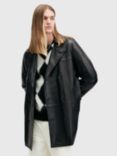 AllSaints Kessler Leather Double Breasted Coat, Black Black