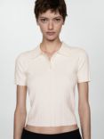 Mango Alverta Fine Knit Polo Top, Light Beige