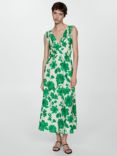 Mango Fraterni Floral Dress, Green/Cream