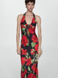 Mango Mati Floral Halterneck Dress, Black