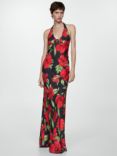 Mango Mati Floral Halterneck Dress, Black