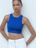 Mango Madrid Knit Crop Top, Bright Blue