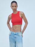 Mango Madrid Fine Knit Crop Top, Cherry Red