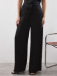 Vivere By Savannah Miller Ruby Satin Tailored Wide Leg Trousers, Black