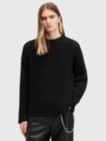 AllSaints Harlen Wool Alpaca Openwork Crew Jumper, Black Black