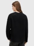 AllSaints Harlen Wool Alpaca Openwork Crew Jumper, Black Black