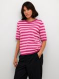 KAFFE Lizza Stripe Short Sleeve Jumper, Fuchsia/Rosebloom