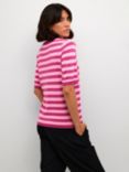 KAFFE Lizza Stripe Short Sleeve Jumper, Fuchsia/Rosebloom