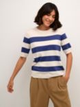 KAFFE Lizza Stripe Knit Jumper, Indigo Blue/White